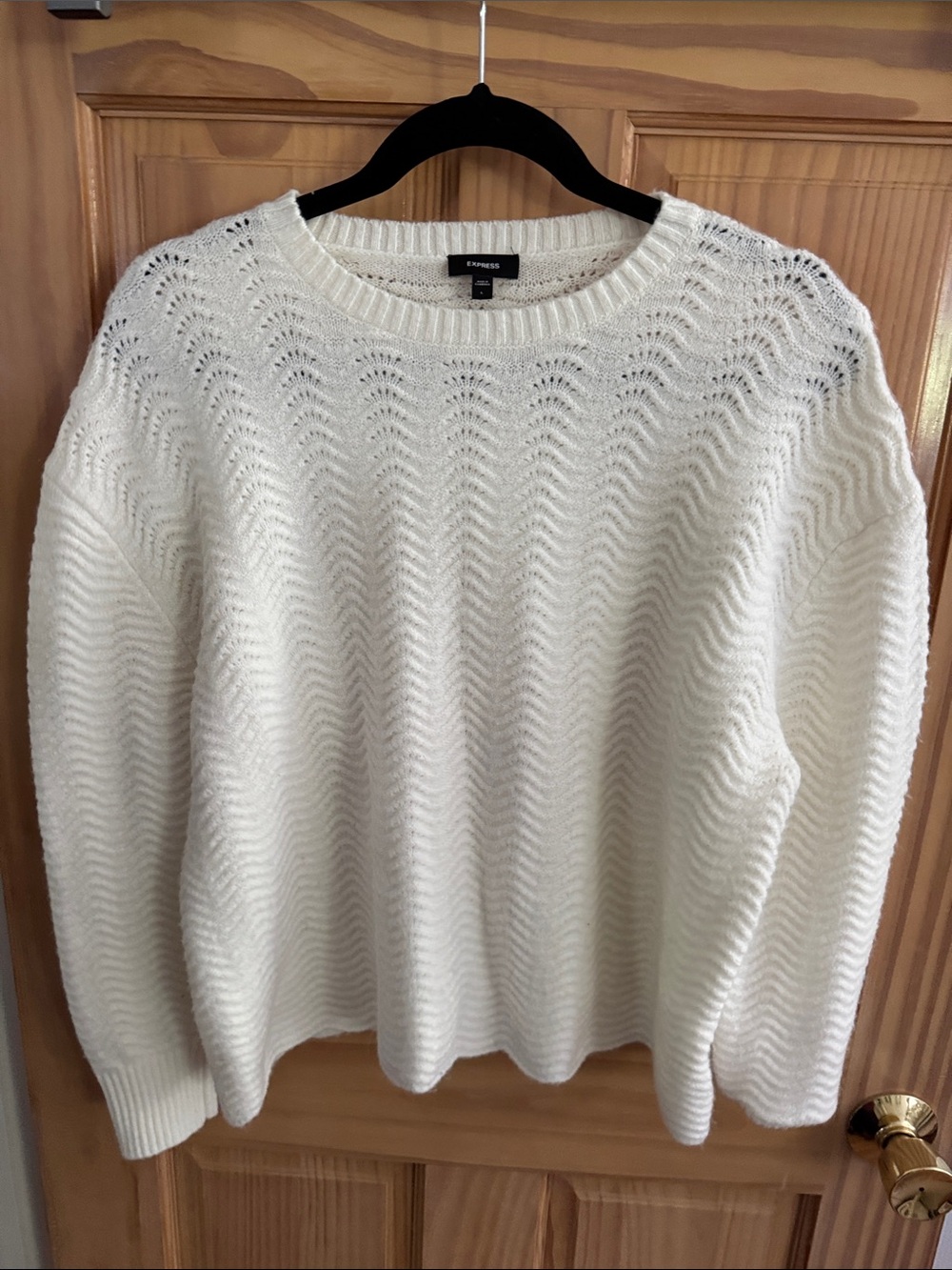 Express Cream Open-Weave Scoopneck Sweater